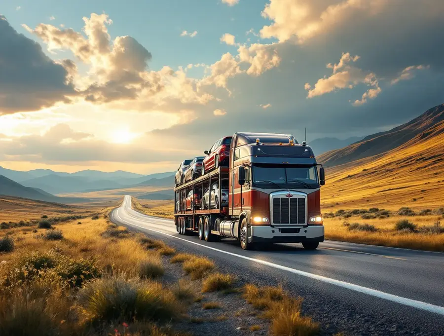 Car carrier on open highway