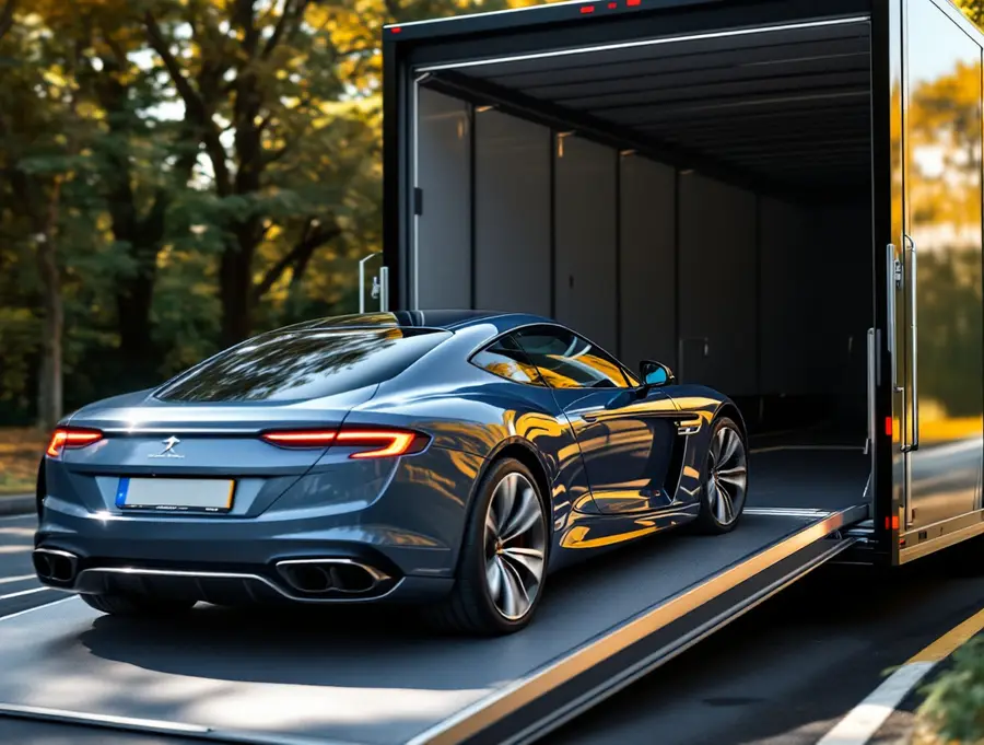 Car inside an enclosed trailer