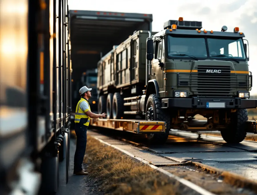 Military vehicle being loaded